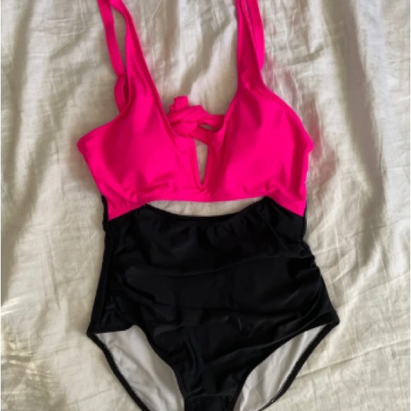 Kids One-Piece Swimsuit - Hot Pink And Black